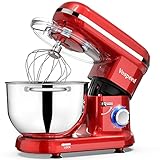 Batidora Amasadora Vospeed 1500W, Amasadora de Pan Para Repostería 6L, Bol de Acero Inoxidable, Varillas Batidoras, Varillas Amasadoras (rojo)