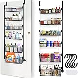 Wuciray Organizador Colgante de Puerta Especias Estanteria Baño/Cocina sin Taladro Organizer Acero Inoxidable con 6 Cestas y 4 Ganchos