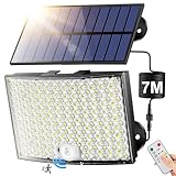 Luces Solares Led Exterior Jardin, [268LED/5Modos/7M] Luz Solar Exterior con Sensor de Movimiento, 2200mAh Focos Led Exterior Solares, Remoto Foco Solar Exterior, IP65 Luz Solar Exterior Jardin,Garaje