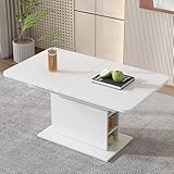 soges Mesa de Comedor Extensible con Estante, Mesa de Centro Rectangular, Isla de Cocina para Sala, Comedor, Blanco 110/130 x 70 x 75 cm