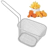 5 cestas para freír patatas fritas, mini cestas de patatas fritas con asa, cesta cuadrada de acero inoxidable para servir patatas fritas, anillos de cebolla, alas de pollo, color plateado