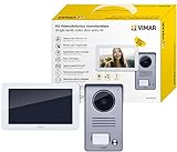 'Vimar K40915 Kit videoportero de superficie que incluye: videoportero táctil LCD 7'', placa audio/vídeo 1 pulsador, alimentador con enchufes intercambiables; incluye soporte', blanco