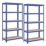 SONGMICS Juego de 2 Estanterías Almacenaje de 5 Niveles, Estantería Metálica, Modular, Garaje, Almacén, Trastero, Cocina, Carga de 875 kg, 40 x 90 x 180 cm, Azul GLR040Q02
