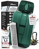 BERGKVIST® botella con filtro de agua para exterior FJÄLLKLAR (1 l) - botella de 1 litro con filtro de AHLSTROM® para agua potable limpia en acampadas, excursiones y aventuras de supervivencia - Verde