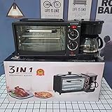 Horno de microondas multifunción 3 en 1, máquina de desayuno, parrilla, hasta 640 W, bandeja giratoria extraíble, negro y acero inoxidable