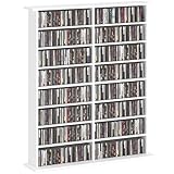 Unidad de Almacenamiento de CD y DVD HOMCOM, Unidad de Almacenamiento Multimedia con 16 Compartimentos y 12 estantes Ajustables, Capacidad máx. 720 CD/396 DVD y BLU-Ray, 106,5 x 24 x 123,7 cm, Blanco