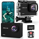 4K 60FPS Cámara Deportiva - 48MP WiFi Videocámara con Tarjeta SD 64G,170° EIS Cámara Acuática, Cámara Subacuática 40M, Cámara de Acción para Casco con Control Remoto, 2 * 1350mAh Baterías