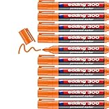 edding 300 marcador permanente - naranja - 10 rotuladores- punta redonda 1,5-3 mm - resistente al agua, de secado rápido, rotuladores indelebles - para cartón, plástico, vidrio, madera, metal