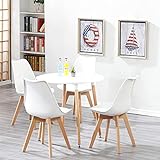 BenyLed - Juego de 4 sillas y Mesa de Comedor Redonda y sillas de Acolchadas, Juego de Muebles para el hogar, Oficina, Cocina, balcón (Blanco)