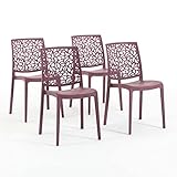 Sillas de resina moderna apilables de polipropileno con fibra de vidrio, para interior, cocina o comedor, exterior y jardín, sillas de restaurante y contract - Anna (4 Sillas, Rosa malva)