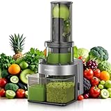 Licuadora Prensado en Frio, FOHERE Licuadora Frutas Verduras Conducto de 119MM, Extractor de zumos con motor silencioso y función inversa, fácil de limpiar con un cepillo extra, con recetas