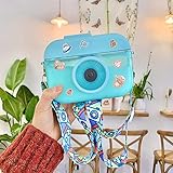 Botellas de agua Kawaii de 400 ml con popote, bonita botella de agua con forma de cámara Kawaii con correa de hombro ajustable, hervidor de agua de plástico sin BPA para niñas, deportes al aire libre,