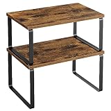 SONGMICS Estante para Especias, Juego de 2, Organizador de Armario, Estante de Almacenamiento de Cocina Extensible, Especiero de Metal y Madera de Ingeniería, Negro y Marrón Rústico KCS020X01