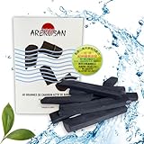 60 gramos de carbón activado agua de bambú | Filtro de agua del grifo natural de Japón | Filtración de 1 l con 15 g de carbón | Purificador ideal para Gourde Jarra Fuente | Equivalente a 4 palos