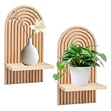 Yallmie 2 Piezas Estantes de pared de Madera Bohemia, 18*12 *34.5cm Estante Colgante Bohemio de Madera Arcoíris, Estante Flotante de Pared Decoración para Dormitorio, Cocina, Baño (Original de Madera)