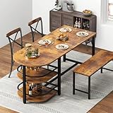 soges Mesa de Comedor Grande con Doble Estante, Moderna Mesa de Cocina, Mesa de Comedor Multifuncional para Cocina y Oficina, 180 x 80 x 75 cm