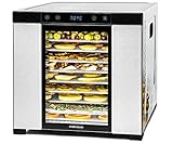ROMMELSBACHER Deshidratador DA 1000, superficie de secado XXL de 1,6 m², incluye 10 bandejas de deshidratación de acero inoxidable, 2 deshidratadores, 2 esteras, pantalla LED, temporizador de 24