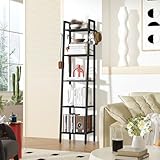 YMYNY 160CM Librería, Estantería de Escalera con 4 Ganchos, Estantería de 5 Niveles, para Salón Dormitorio Cocina Oficina en Casa, Estilo Industrial, Marco de Metálica, Negro HBC025B