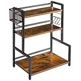 YMYNY Estante para Especias con Cesta Metálica, Estante de Encimera para Armario, Organizador con 6 Ganchos, Soportes para Botes de Especias, Para Cocina, Baño, 43 x 24 x 53CM Marrón Rústico HSR006H