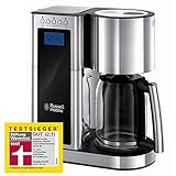 Russell Hobbs Cafetera de Goteo Elegance - Diseño de Cristal, Capacidad de 1,25L, Soporte de Filtro Extraíble, Tecnología Rociado Avanzada, Programable, Función Autolimpieza, Plata y Negro - 23370-56