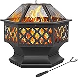 Yaheetech Brasero Exterior Leña Brasero Jardin Hexagonal Estufas para Terrazas Chimenea Portátil Grande 61x61x62cm