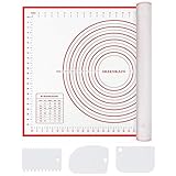 Tapete Silicona Horno con 3 Raspador, Tapete de Silicona para Amasar 70x 50, Antiadherente Alfombrilla Hornear Reutilizable Baking Mat, Tapete de Repostería de Silicona Para Masa Fondant Pizza (Rojo)