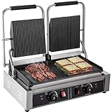 RUYICZB Prensa Comercial para Parrilla Panini, 2 Placas Dobles De 1800 W, Sandwichera Eléctrica De Acero Inoxidable, Control De Temperatura 50-300°C, Superficie Antiadherente