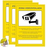NUVIX Cartel Videovigilancia, Zona Videovigilada, cartel camara vigilancia, Tamaño 21x15 cm,Zona Videovigilancia Homologado, Cartel De Alarma, Interior, Exterior, Impermeable, Autoadhesivo