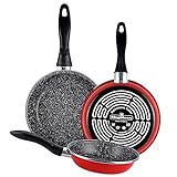 Magefesa K2 Rojo Juego de 3 sartenes (20/24/28)cm de acero vitrificado exterior rojo. Antiadherente bicapa reforzado efecto piedra, aptas para todo tipo de cocinas