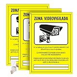 DAOUZL Señal Zona Videovigilada, Cartel de PVC glaspack 0,7mm A4 21 x 30cm, 3 PCS Carteles de Zona Videovigilada, Cartel Zona Videovigilada Interior/Exterior, con Autoadhesivo y Agujeros Pretaladrados