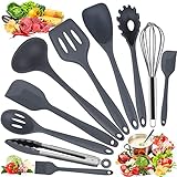 Utensilios de Cocina Silicona, 10PCS Juego Utensilios de Cocina Accesorios sin BPA, Cosas de Cocina Herramientas Antiadherentes Resistentes al Calor, Menaje de Cocina con Cuchara/Espátulas/Pinza