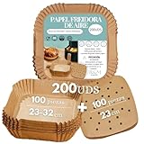 R&M Essentials- Papel Air Fryer Cuadrado, 23-32cm, 200 Uds(100 Cuenco+100 Perforados) Papel para Freidora de Aire, Resiste hasta 220ºC, Grosor 40gsm