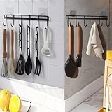 Nmgkokew 2 piezas Soporte de Utensilios Cocina con 6 Ganchos,sostenedor de Utensilios Cocina de Almacenamiento sin Perforaciones para Cocina/baño (Negro)