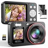 DEATTI Cámara Digital 4K 64MP FHD, Cámara de Fotos con Tarjeta de 64GB, Cámara Compacta Zoom 18X y 2 Baterías, Recargable Compacta Portátil Cámara para Niños Principiantes Adulto, Negro