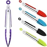 Ouinne 5 Piezas Pinzas de Cocina, 7 Pulgadas Pinzas de Cocina en Acero INOX Silicona de Alimenticio Resistente para Barbacoa, Buffet, Ensalada