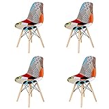 N / A Pack de 4 sillas Sillas de Retazos Multicolores en Tela de Lino Sillas de Sala de Estar de Ocio Sillas de Comedor con Respaldo de cojín Suave (Rojo-01)