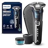 Philips Shaver serie 5000, afeitadora eléctrica Wet & Dry con tecnología SkinIQ, cortapatillas desplegable, estuche de viaje, Quick Clean Pod, azul eléctrico, modelo S5889/50