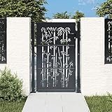 Homgoday Puerta de jardín antracita 105 x 130 cm de acero diseño bambú, puerta para jardín, puerta para valla de exterior, puerta para valla peatonal, barrera para Cortilev