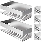 AIKER Estanteria Baño,2PCS Versión Mejorada Estanteria Baño Sin Taladro，Acero Inoxidable 304 Engrosado Estante Ducha Sin Taladro con 4 Ganchos Accesorios Baño