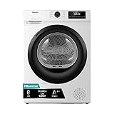 Hisense DHQE800BW2 - Secadora de Ropa, 8Kg, Class A++, Ancho 60cm, 16 Programas, Secado Automático, Secado Rápido, Secado Anti Arrugas, Bomba de Calor, Secado Ion Refresh, Blanco