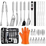 28Pcs Utensilios de Barbacoa de Acero Inoxidable, Accesorios de Barbacoa de Gas y Carbón para Camping en Portátiles Maletín, Kit Práctico de Utensilios de Parrilla de Barbacoa, Regalos para Hombres.