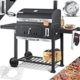 KESSER® Parilla de Carbón con Carrito Grill con Tapa, Ruedas, Mango de Acero Inoxidable | Barbacoa y Termómetro Carbón Grande BBQ Asador Camping, Terraza, Jardín XXL Gris