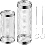 2pcs Rodante Parrilla Barbacoa Acero Inoxidable Cilíndrica, Cesta Para Parrilla De Barbacoa De Acero Inoxidable, Cesta De Parrilla Para Barbacoa Cilíndrica, Para Verduras, Fritas(20cm+30cm)