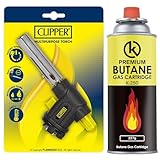 KROWN - Pack Profesional de Soplete de Cocina: Cabezal y Cartucho de Gas 227g con Llama Ajustable, Ideal para Flambeado de Postres