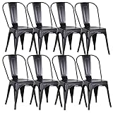 EGOONM Juego de 8 Sillas de Metal Apilables de Metal Estilo Vintage Industrial; Sillas de Comedor, Sillas de Estilo Industrial, Vintage sillas de Restaurante (Negro-8pcs)