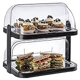 APS 9204 Doppeldecker Buffet Visualización, 2 capuchones de rollo transparente, 2 bandejas de acero inoxidable, 4 acumuladores de refrigeración, almacenamiento de ahorro de espacio