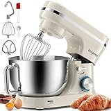 Batidora Amasadora, Vospeed Amasadora de Pan Repostería, 1000W Robot de Cocina, 5QT capacidad Amasadora, 8 Velocidades, Bol de Acero Inoxidabl, Amasador, Batidor y Varillas (Blanco)
