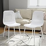 Sillas de Comedor Pack 2 Sillas Comedor Modernas Silla Nordica con Respaldo de Plástico y Patas Metálicas, Silla Escritorio Blanca Muebles Comedor Sillas para Cocina Salón Restaurante Sala de Estar