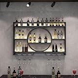 Estante de Vino Montado en la Pared con portavasos de ared,Botellero Vino con Luz LED Almacenamiento Moderno de Vino Barra para Bar, para Bar doméstico, Cocina, Catering(Black,1.2m)