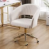 Wahson Silla de Escritorio Giratoria Silla de Oficina de Hogar Altura Ajustable, Silla Tocador con Base Doradas para Dormitorio/Despacho, Beige